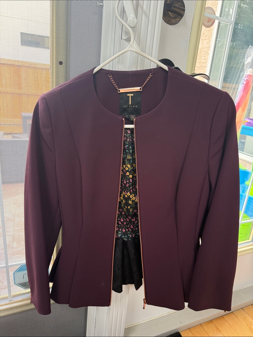Ted Baker Plum Zip-Front Blazer with Floral Lining